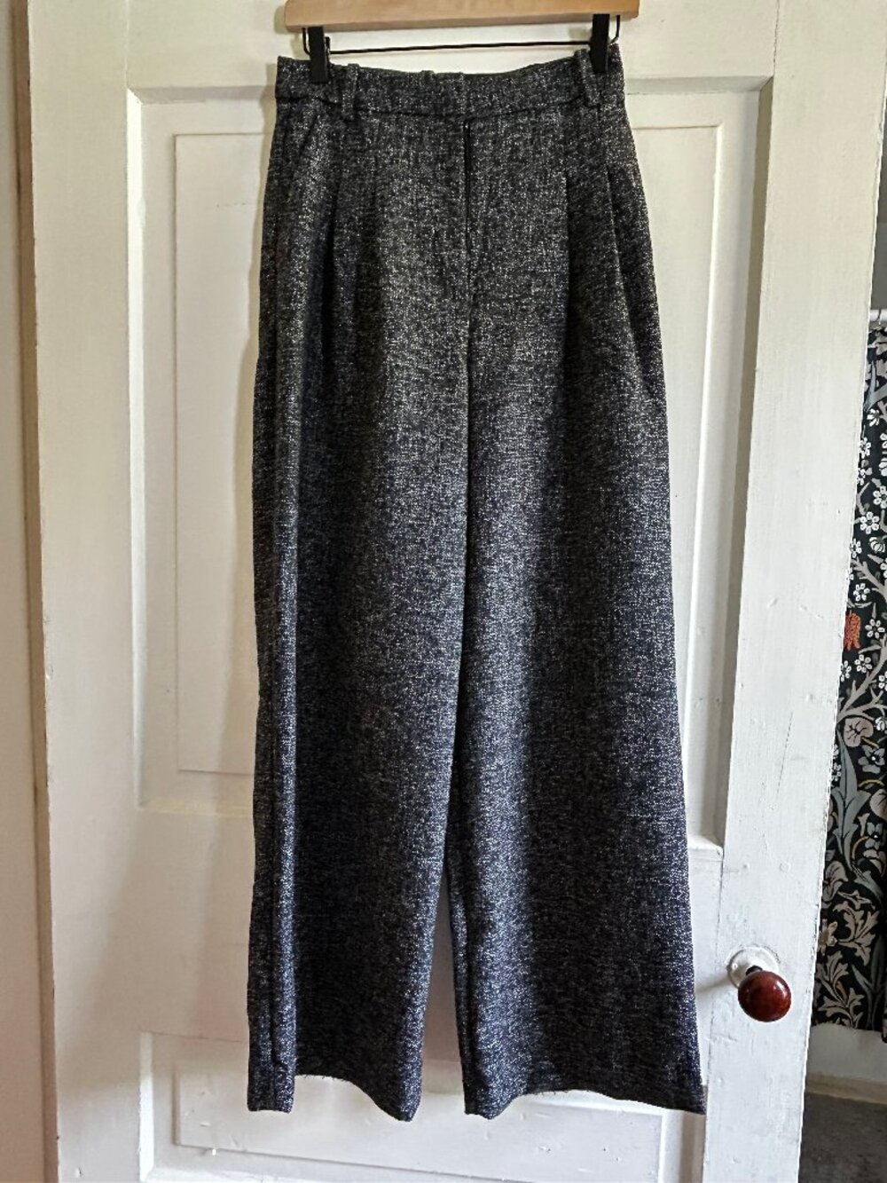 H&M black tweed wide leg trousers sz 4